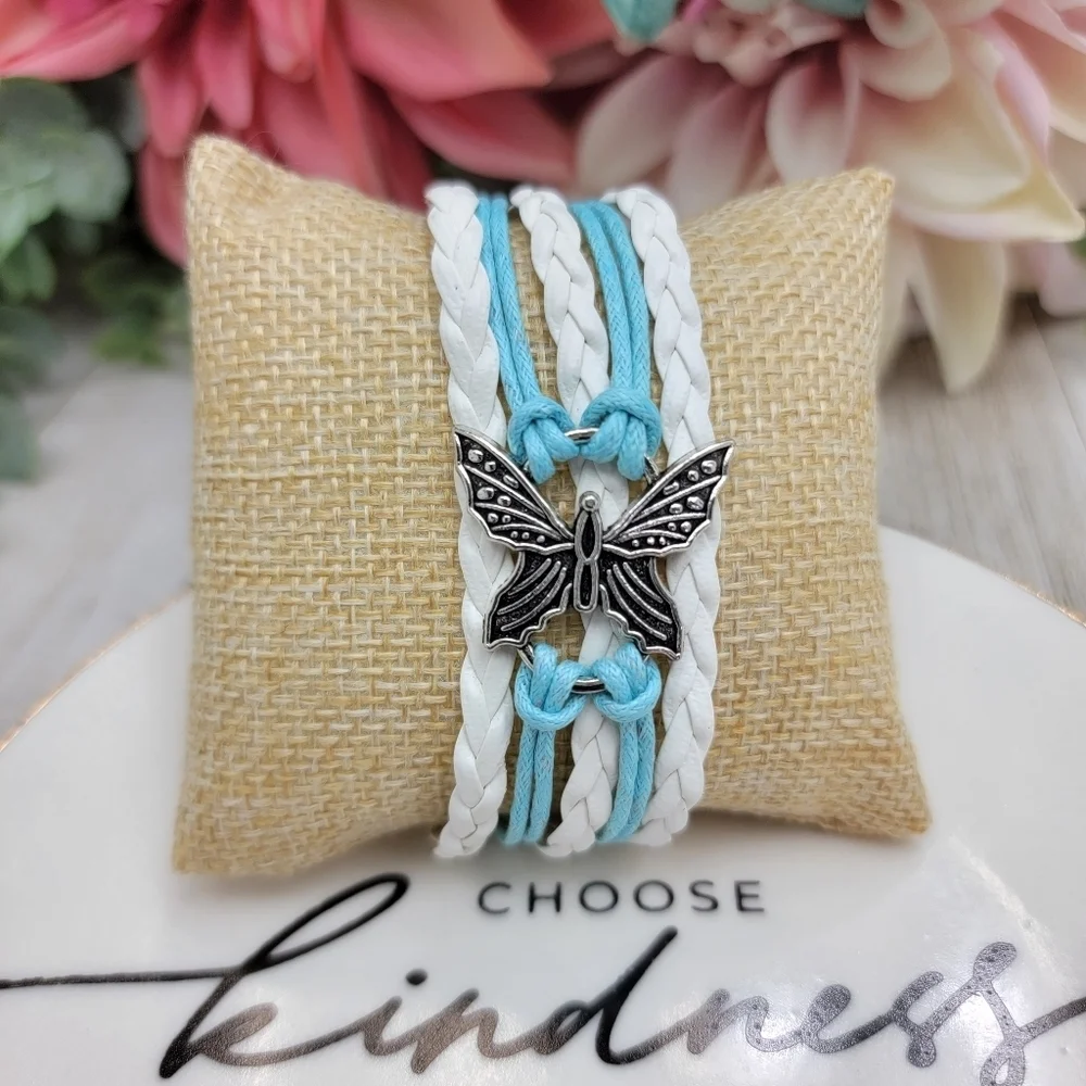 3/$20 Womens Jewelry Stack Bracelet Anitique Silver Butterfly Charm Adjustable